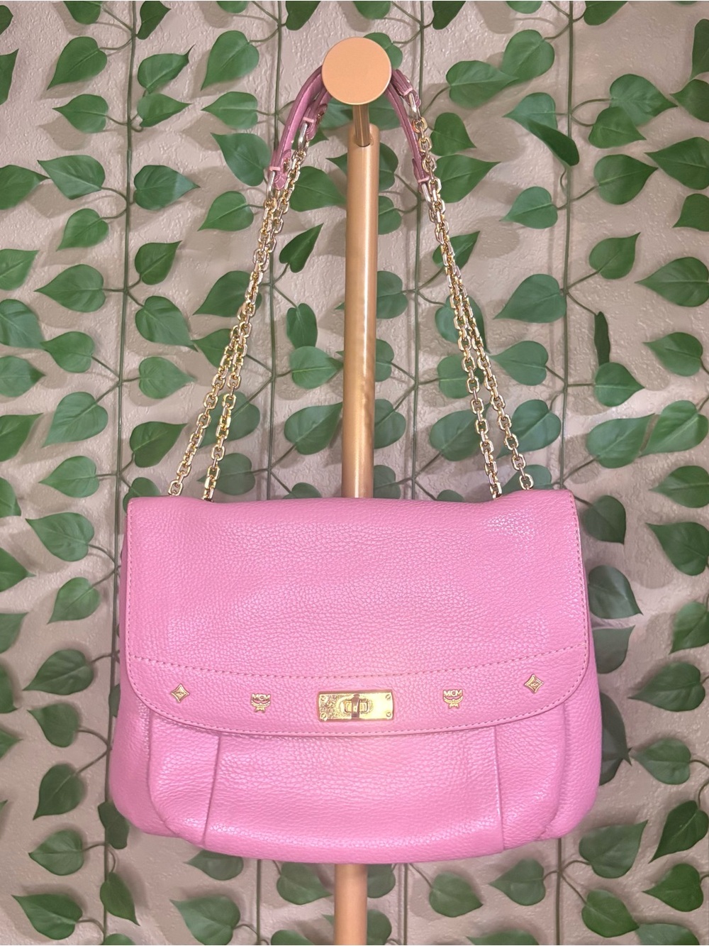 MCM Pink Leather Chain-Handle Shoulder Bag